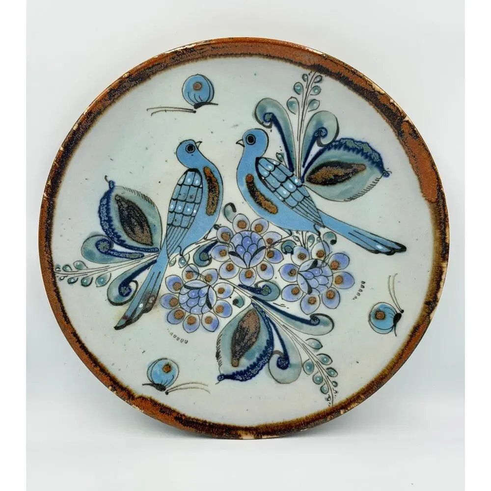 1950s Folk-Art Ken Edwards Tonala Pottery Hand Painted Bird Serving Chop Plate